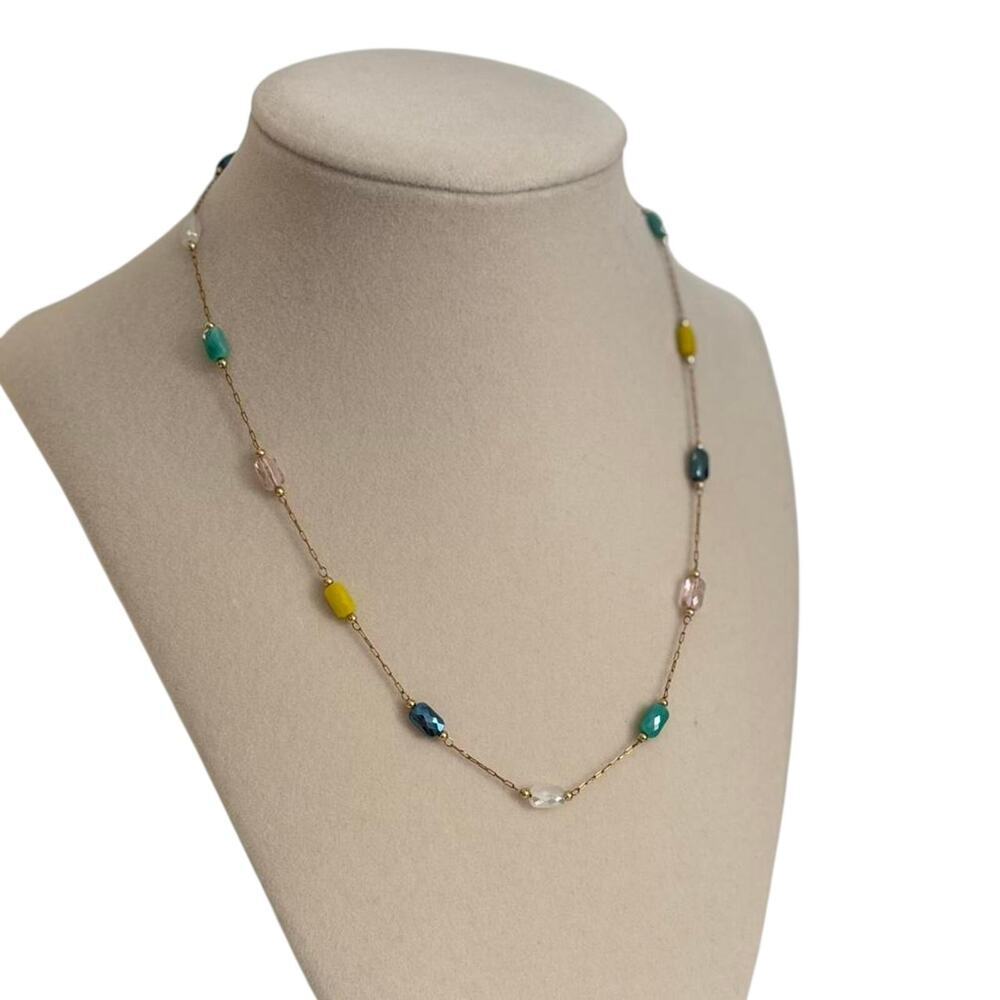 Colorful Beaded Gold Necklace Women Dainty Chain Minimalist Boho Jewelry - Picture 3 of 4